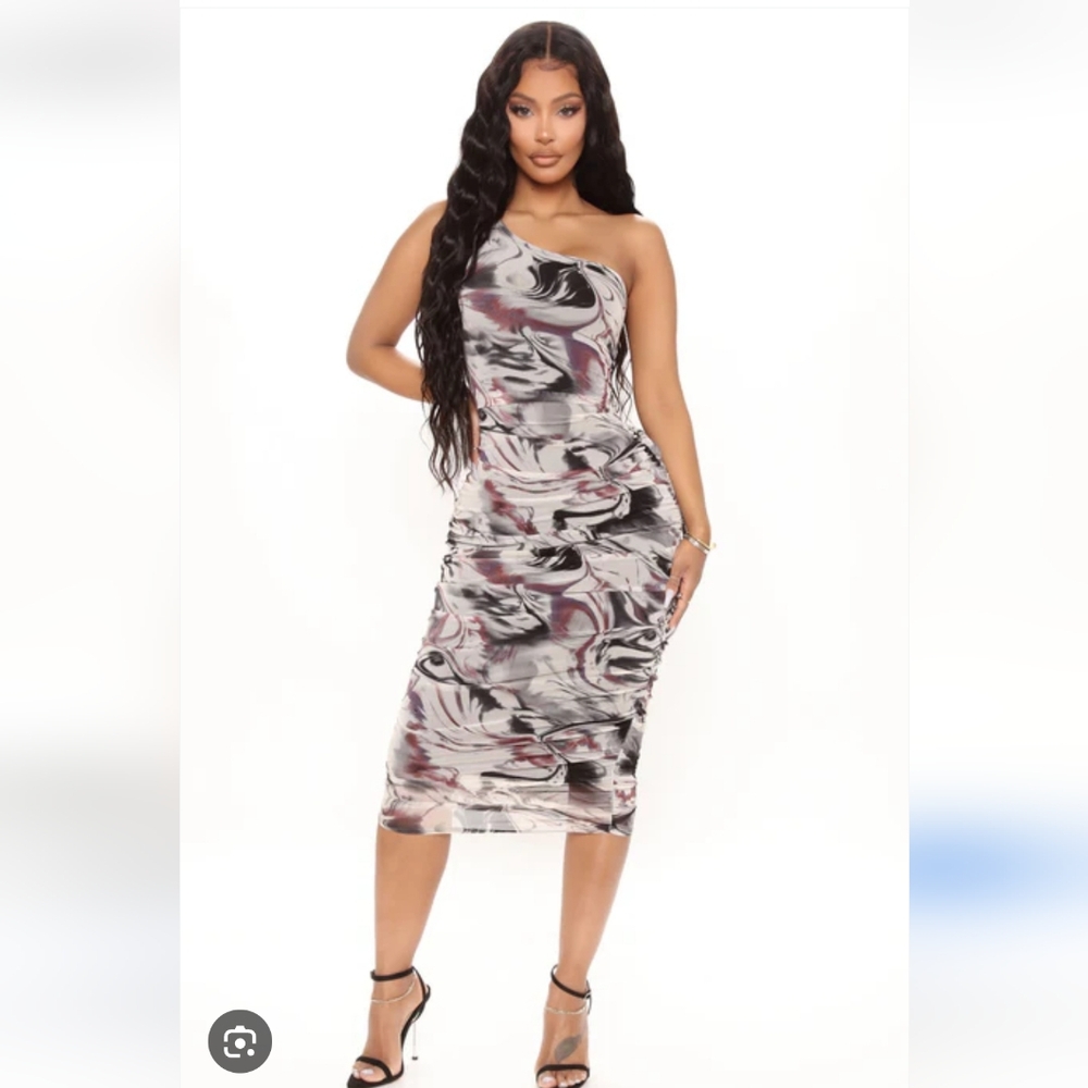 Fashion Nova  Gray Purple And Black One Shoulder Runched Dress